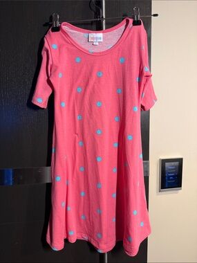 LuLaRoe girls dress Pink Top with Light Blue Dots